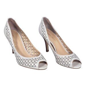 Ivanka Trump Comfy Women Ivory Lazer cut Leather Peep Toe High Heel Pumps 9M